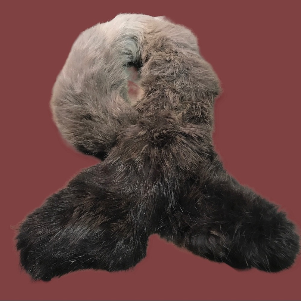 Fur stole/collar. Luxurious soft rabbit fur. Gray and brown. - Picture 3 of 6